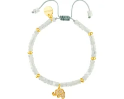 Bransoletka dla dziecka z mosiądzu pozłacana z muszlą i cyrkoniami - słoń