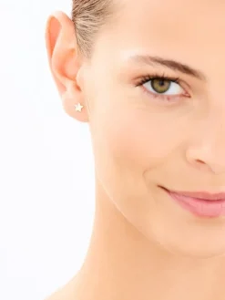 Bransoletka i kolczyki z żółtego złota z diamentami - komplet - gwiazdy - 0,01 ct - próba 375