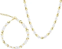 Bransoletka i naszyjnik ze stali szlachetnej z perłami - komplet