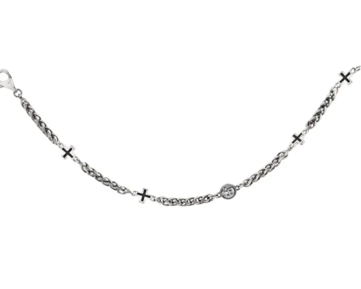 Bransoletka srebrna - krzyż, czaszka