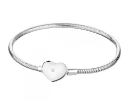 Bransoletka srebrna beads z cyrkonią - serce
