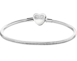 Bransoletka srebrna beads z cyrkoniami - serce, nieskończoność