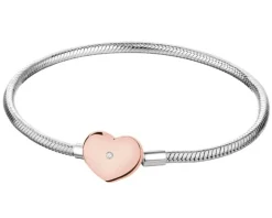 Bransoletka srebrna beads z cyrkonią - serce