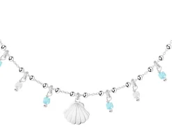 Bransoletka srebrna na nogę, cyrkonie - muszla, kulki