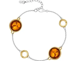 Bransoletka srebrna z bursztynem - koła