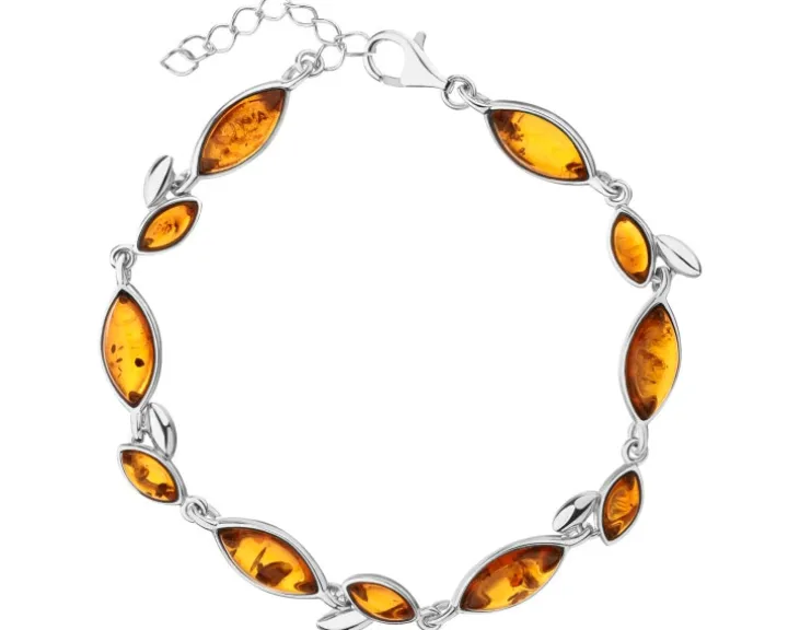 Bransoletka srebrna z bursztynem
