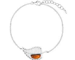 Bransoletka srebrna z bursztynem - liść