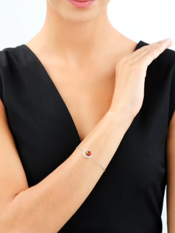 Bransoletka srebrna z bursztynem