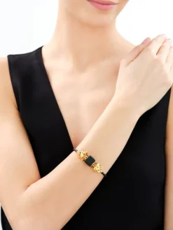 Bransoletka srebrna z bursztynem - kwadraty