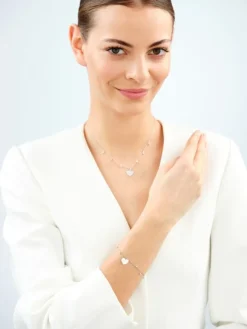 Bransoletka srebrna z cyrkoniami - serce, gwiazdy