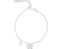Bransoletka srebrna z cyrkoniami - motyl, serce
