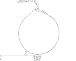 Bransoletka srebrna z cyrkoniami - motyl, serce