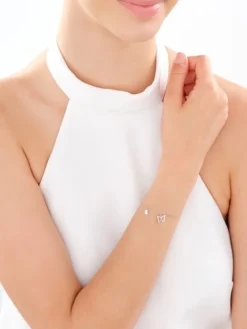 Bransoletka srebrna z cyrkoniami - motyl, serce