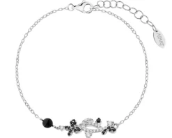 Bransoletka srebrna z cyrkoniami i  szlifowanym szkłem - motyl