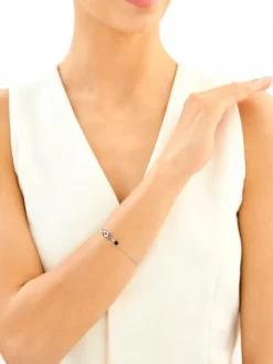 Bransoletka srebrna z cyrkoniami i  szlifowanym szkłem - motyl