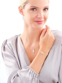 Bransoletka srebrna z cyrkoniami - liście