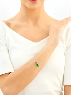 Bransoletka srebrna z cyrkoniami, szlifowanym szkłem i cyrkoniami - motyl