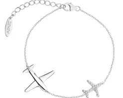 Bransoletka srebrna z cyrkoniami - samoloty