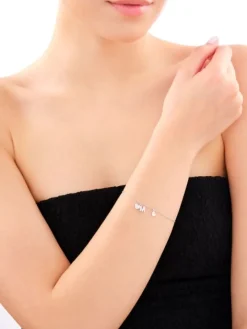 Bransoletka srebrna z cyrkoniami - litera M, serca