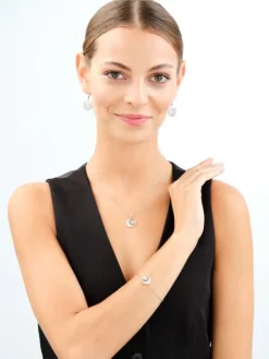 Bransoletka srebrna z cyrkoniami i masą perłową - Księżyc, gwiazda