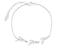 Bransoletka srebrna z cyrkoniami - liście
