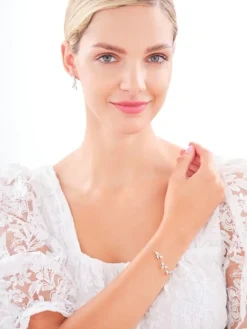 Bransoletka srebrna z cyrkoniami - liście