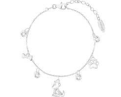 Bransoletka srebrna z cyrkoniami - pies, kość, łapka