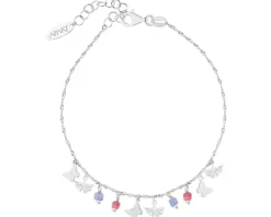 Bransoletka srebrna z cyrkoniami - motyle, miłorzęby