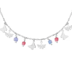 Bransoletka srebrna z cyrkoniami - motyle, miłorzęby