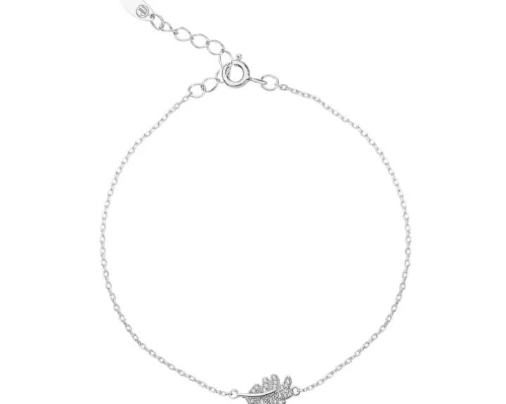 Bransoletka srebrna z cyrkoniami - liść