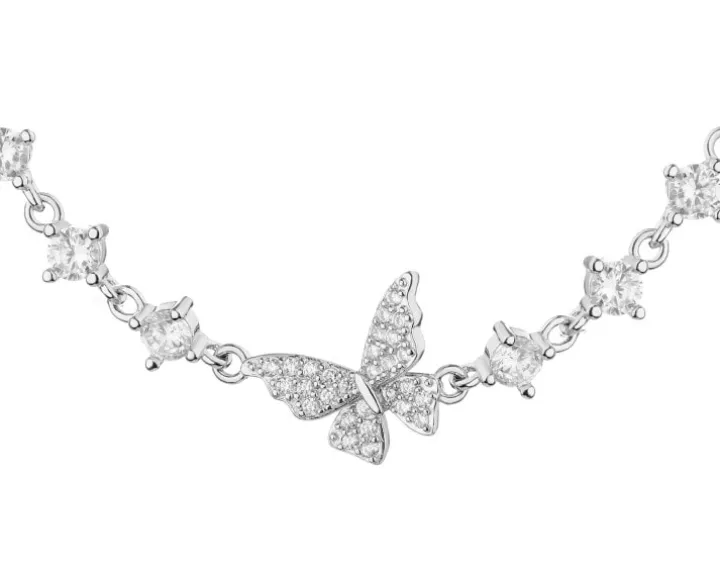 Bransoletka srebrna z cyrkoniami - motyl