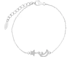 Bransoletka srebrna z cyrkoniami - Księżyc, gwiazdy