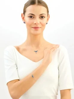 Bransoletka srebrna z cyrkoniami - liście