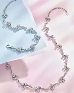 Bransoletka srebrna z cyrkoniami - liście