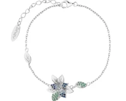 Bransoletka srebrna z cyrkoniami - liście, kwiat