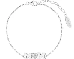 Bransoletka srebrna z  cyrkoniami - mama, serce