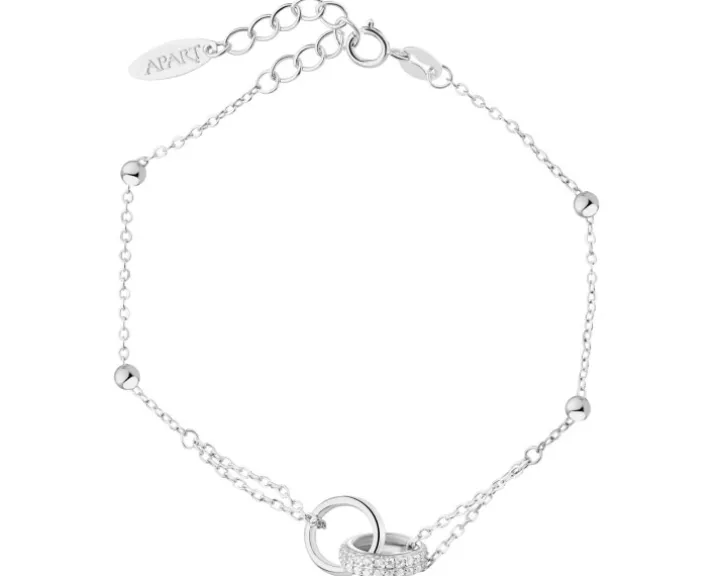 Bransoletka srebrna z cyrkoniami - koła, kulki