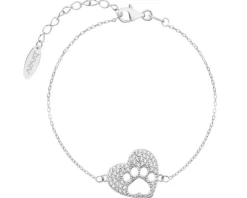 Bransoletka srebrna z cyrkoniami - serce, łapka