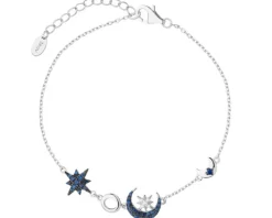 Bransoletka srebrna z cyrkoniami - Księżyc, gwiazdy