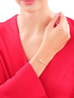 Bransoletka srebrna z perłami i cyrkoniami - liście