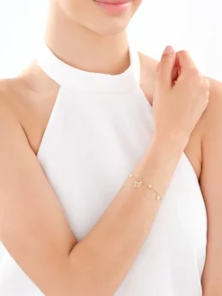 Bransoletka srebrna z perłami i cyrkoniami - motyle