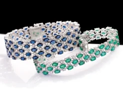 Bransoletka z białego złota z brylantami i szafirami - 18 cm - próba 585