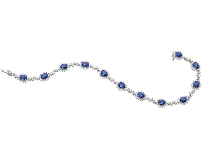 Bransoletka z białego złota z brylantami i szafirami - 18 cm - próba 585