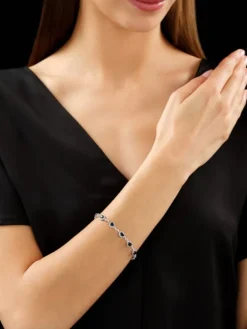 Bransoletka z białego złota z brylantami i szafirami - 18 cm - próba 585