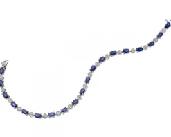 Bransoletka z białego złota z diamentami i szafirami - 18 cm - próba 585