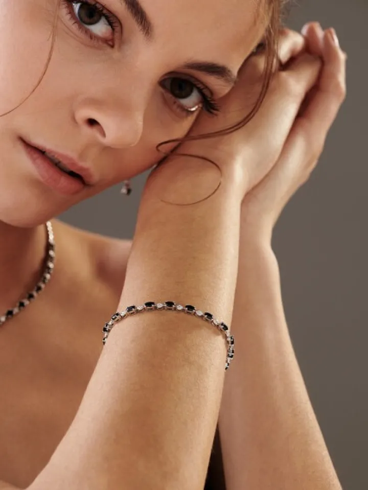 Bransoletka z białego złota z diamentami i szafirami - 18 cm - próba 585