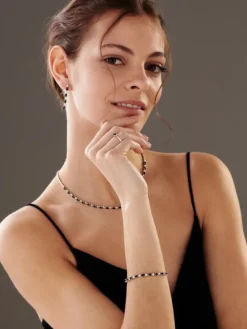 Bransoletka z białego złota z diamentami i szafirami - 18 cm - próba 585