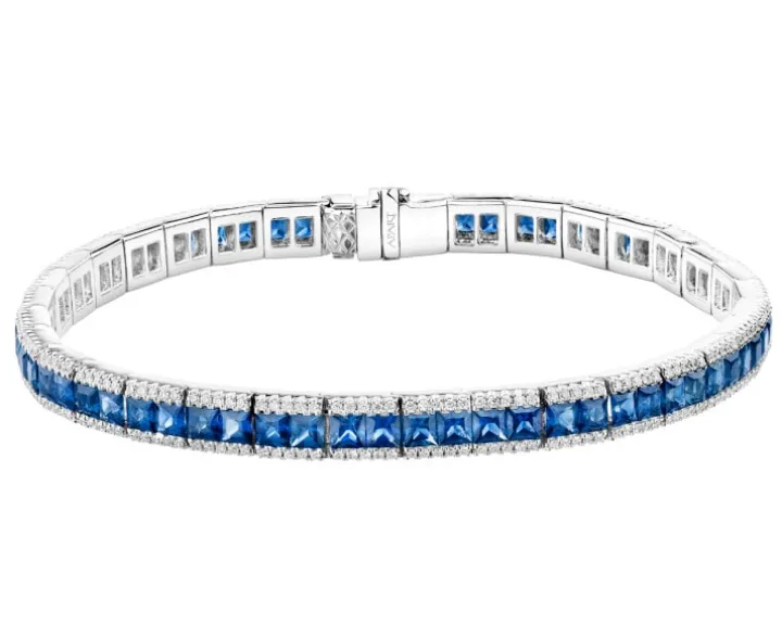 Bransoletka z białego złota z brylantami i szafirami - 18 cm - próba 585