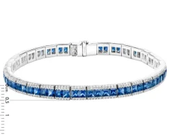 Bransoletka z białego złota z brylantami i szafirami - 18 cm - próba 585