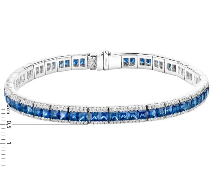 Bransoletka z białego złota z brylantami i szafirami - 18 cm - próba 585